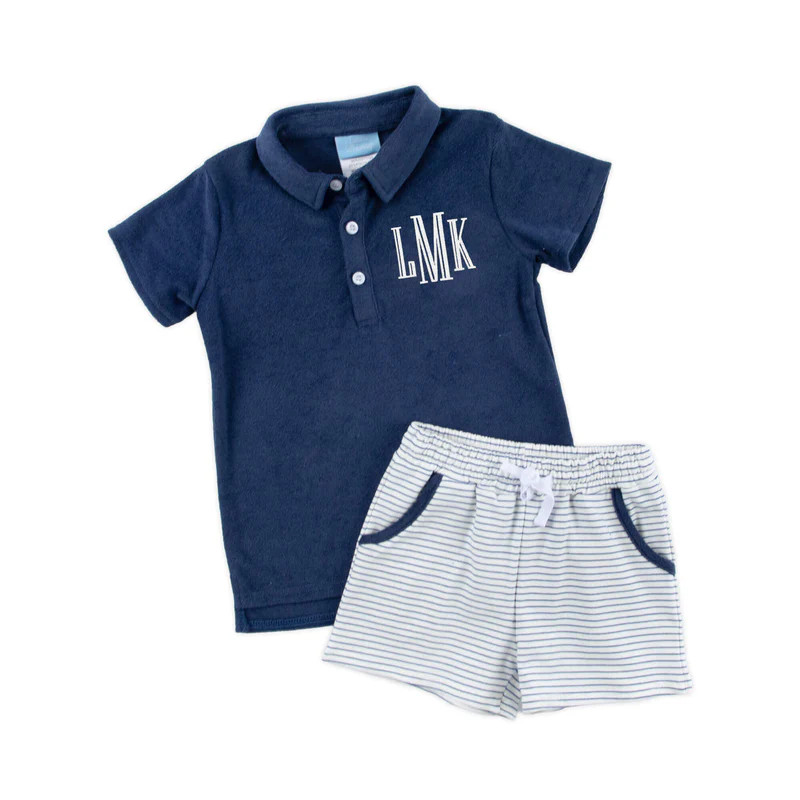 Navy Stripe Terry Polo Short Set | Classic Whimsy