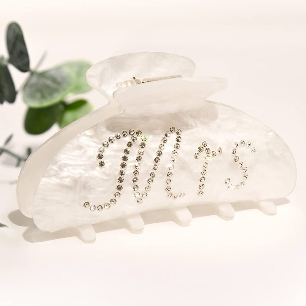 Bride Claw Hair Clip, Mrs White Acrylic Hair Clip Banana Barrettes, Engagement Gift, Bachelorette... | Amazon (US)