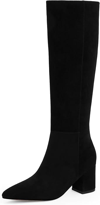 Knee High Boots for Women Chunky Heel Pointed Toe Boots Side Zipper Long Boots | Amazon (US)