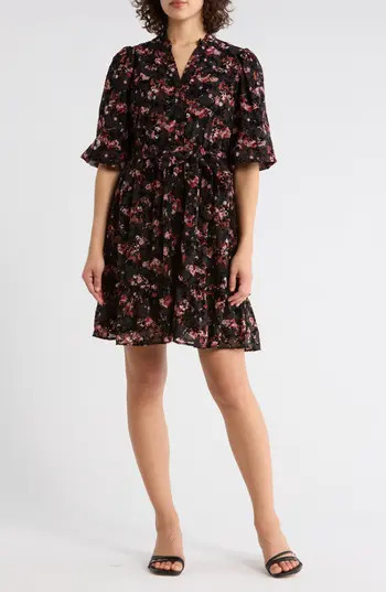 SANDRA DARREN Floral Ruffle Shirtdress in Black Floral at Nordstrom Rack, Size 12 | Nordstrom Rack