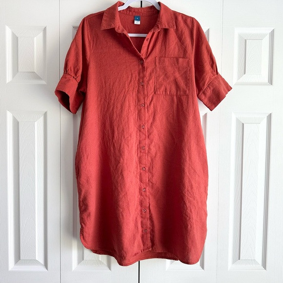 Old Navy Dress Womens Size M Loose Linen-Blend Midi Shirt Dress Bronzed Amber | Poshmark
