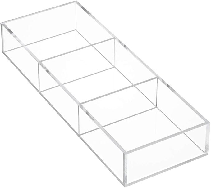 HIIMIEI 3 Section Clear Desk Drawer Organizer Tray, Acrylic Makeup Tray Organizer for Drawer, Off... | Amazon (US)