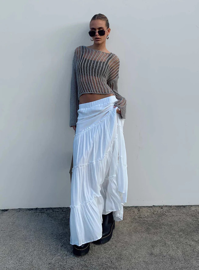 Miriah Maxi Skirt White Low Impact | Princess Polly US