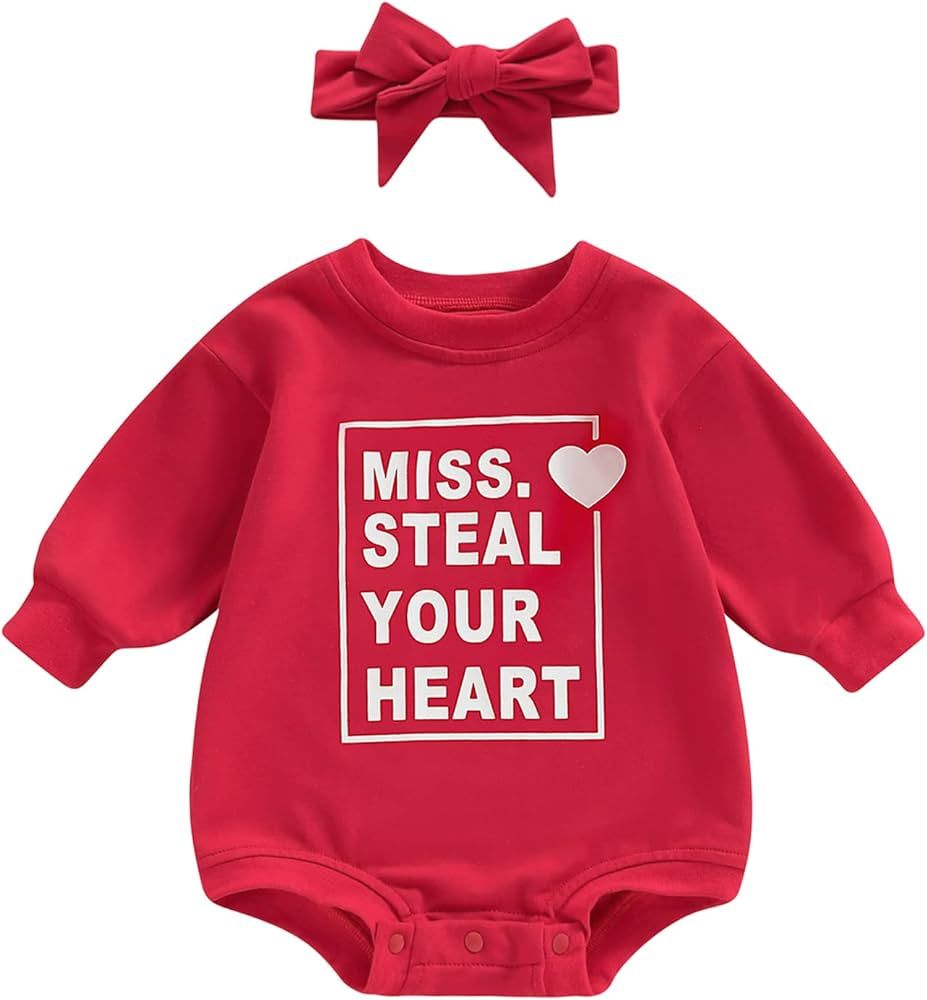 Cevoerf Newborn Baby Girls Boys Valentines Day Outfit Oversized Romper Sweatshirt Spring Baby Val... | Amazon (US)