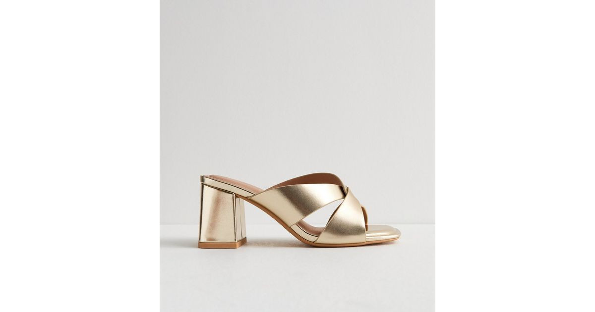 Wide Fit Gold Twist Block Heel Mule Sandals
						
						Add to Saved Items
						Remove from Sav... | New Look (UK)