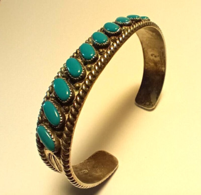 Vintage Navajo Sterling Silver Turquoise Cuff Bracelet Native American  | eBay | eBay US