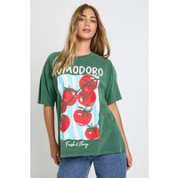 Womens Pomodoro Tomatoes Overdye Printed T-Shirt - Green - M | boohoo (US & Canada)