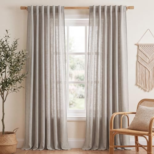 NICETOWN Birch Linen Semi Sheer Curtains 96 inches Long, Rod Pocket & Back Tab Linen Blend Semi Sheer Privacy with Light Filtering for Farmhouse/Living Room, W52 x L96, 2 Panels | Amazon (US)