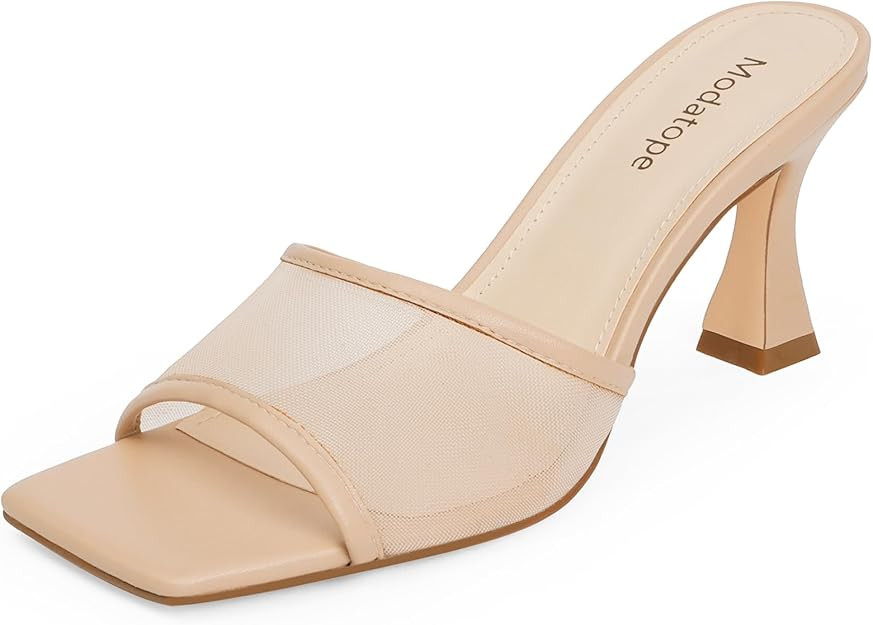 Modatope Womens Heeled Sandals Open Square Toe Heels Chunky Block Heel Slip On Sandals for Women | Amazon (US)