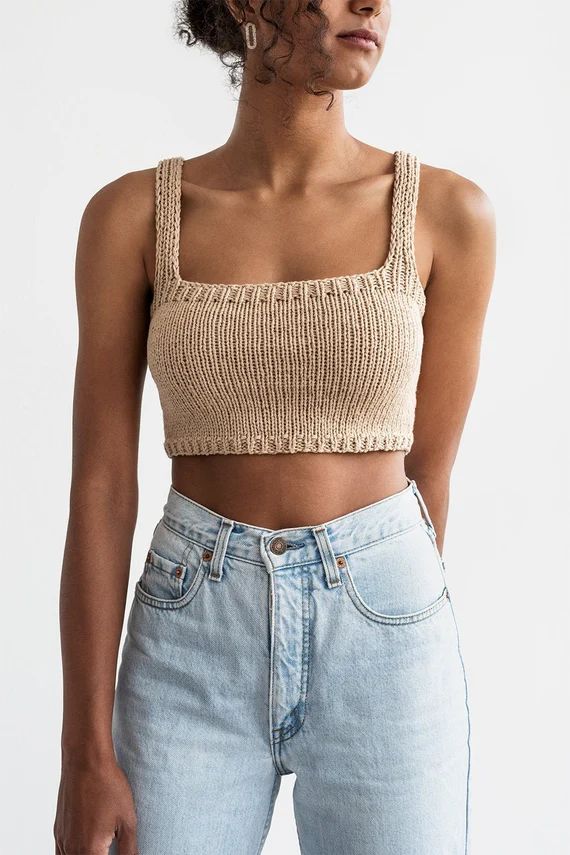 Square Neck Crop Top Minimal Knit Top Cropped Yoga Top Hand | Etsy | Etsy (US)