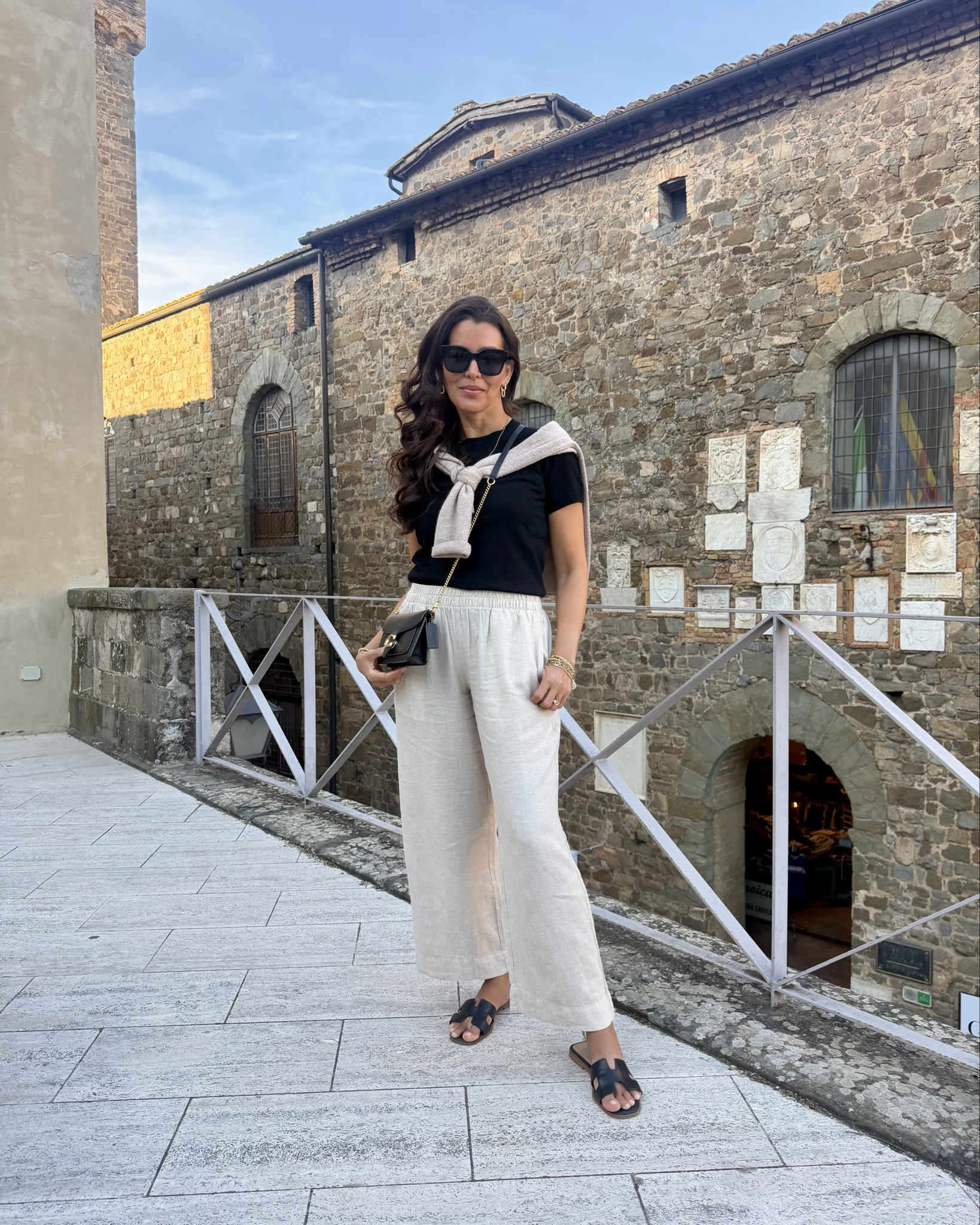 Size S in linen pants, size S in top and sweater. Sandals are tts. And bag has removable straps. 

#LTKOver40 #LTKSaleAlert #LTKSeasonal