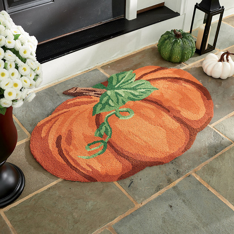 Pumpkin Shaped Hooked Door Mat - Grandin Road | Grandin Road