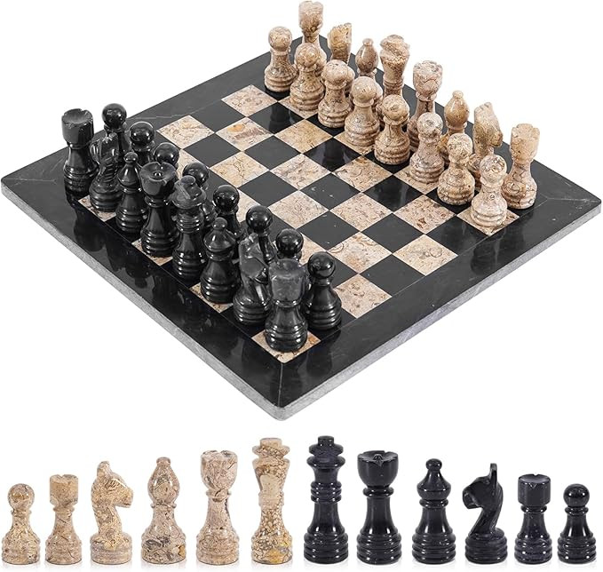 Radicaln Marble Chess Set 12 Inches Black and Coral Handmade Chess Outdoor Games 1 Chess Board & ... | Amazon (US)