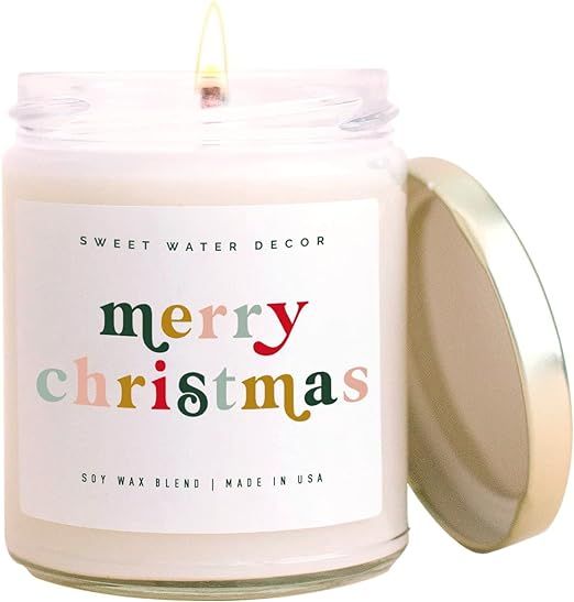 Sweet Water Decor Merry Christmas Soy Candle | Apple Cider, Cinnamon, Fresh Cut Christmas Tree an... | Amazon (US)