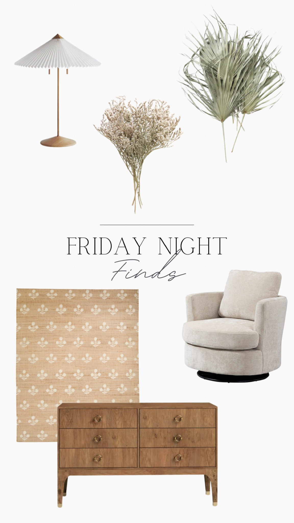 Friday night finds 

Jute rug, swivel chair, dresser, table lamp, dried stems 

#LTKSeasonal #LTKFind #LTKhome