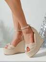 Women Beige Knot Detail Sandals, Open Toe Ankle Strap Wedge Sandals For Vacation | SHEIN