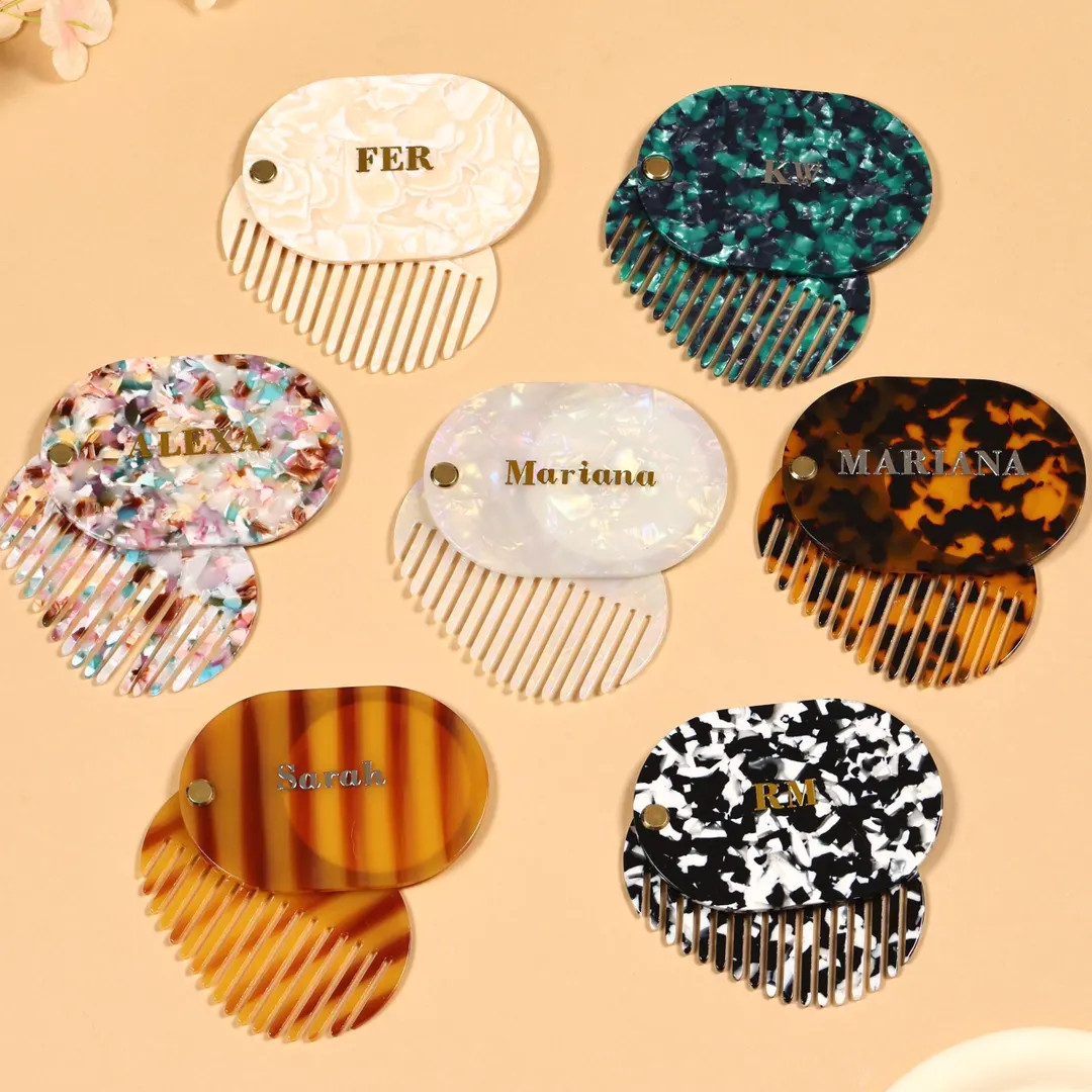Custom Initials Mirror Comb Set, Personalized Name Amber Mirror Comb, Acetate Mirror Comb, Bridal... | Etsy (US)