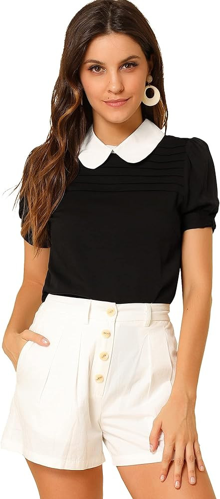Allegra K Women's Vintage Peter Pan Collar Contrast Puff Halloween Short Sleeve Blouse Top | Amazon (US)