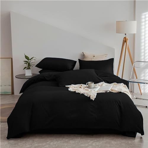 Cottonight Black Comforter Set Queen Men All Black Bedding Set Blanket Quilts Soft Breathable Pure Dark Color Lightweight Bedding Comforter Queen Size Adults Teens | Amazon (US)