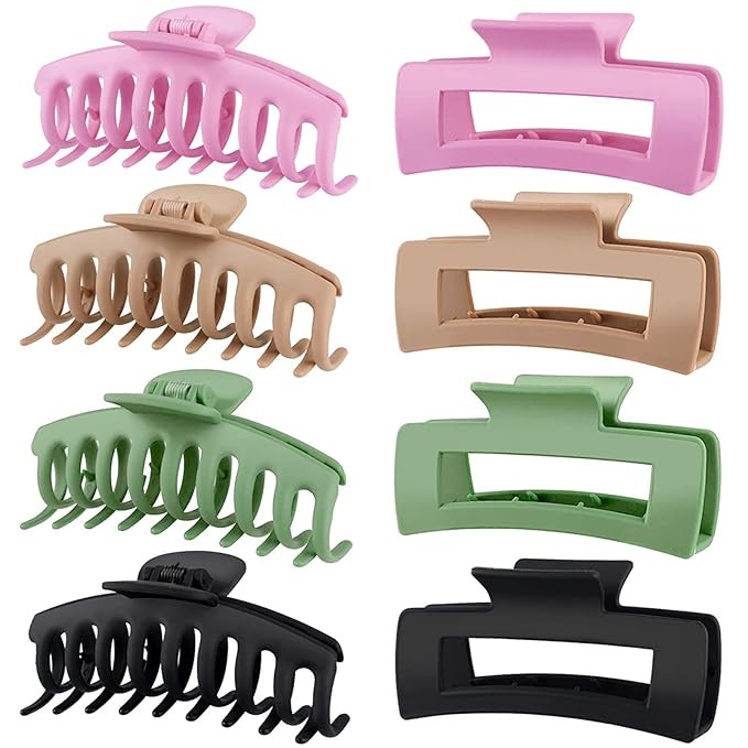 TOCESS 8 Pack Big Hair Claw Clips for Women Large Claw Clip for Thin Thick Curly Hair 90's Strong... | Amazon (US)