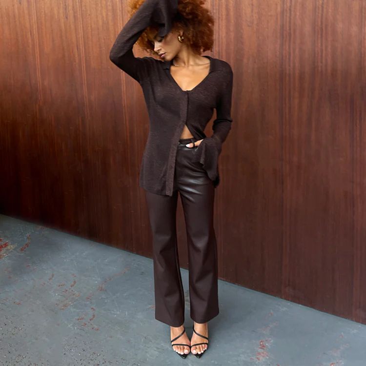 Brown Vegan Leather Trouser | Never Fully Dressed US