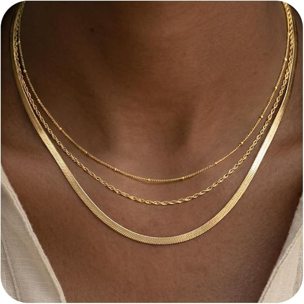 Gold Necklace for Women,Dainty Gold Necklace,14k Gold Plated Snake Gold Chain Choker Necklaces Si... | Amazon (US)