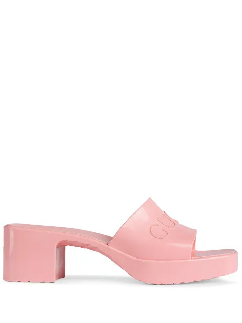 Gucci Logo Embossed Sandals - Farfetch | Farfetch Global