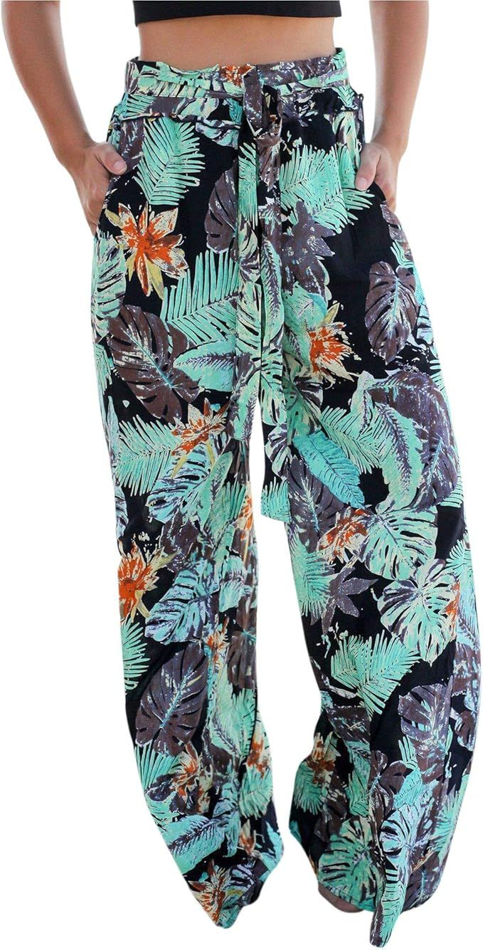 BROVAVE Women's Casual Floral Print Yoga Palazzo Pants with Pocket | Amazon (US)