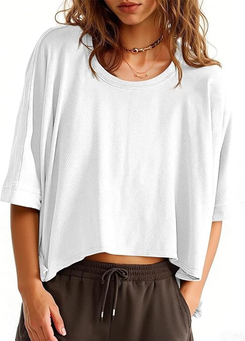 Tankaneo Womens Oversized T-Shirts Cropped Summer Casual Short Sleeve Loose Fit Tee Tops | Amazon (US)