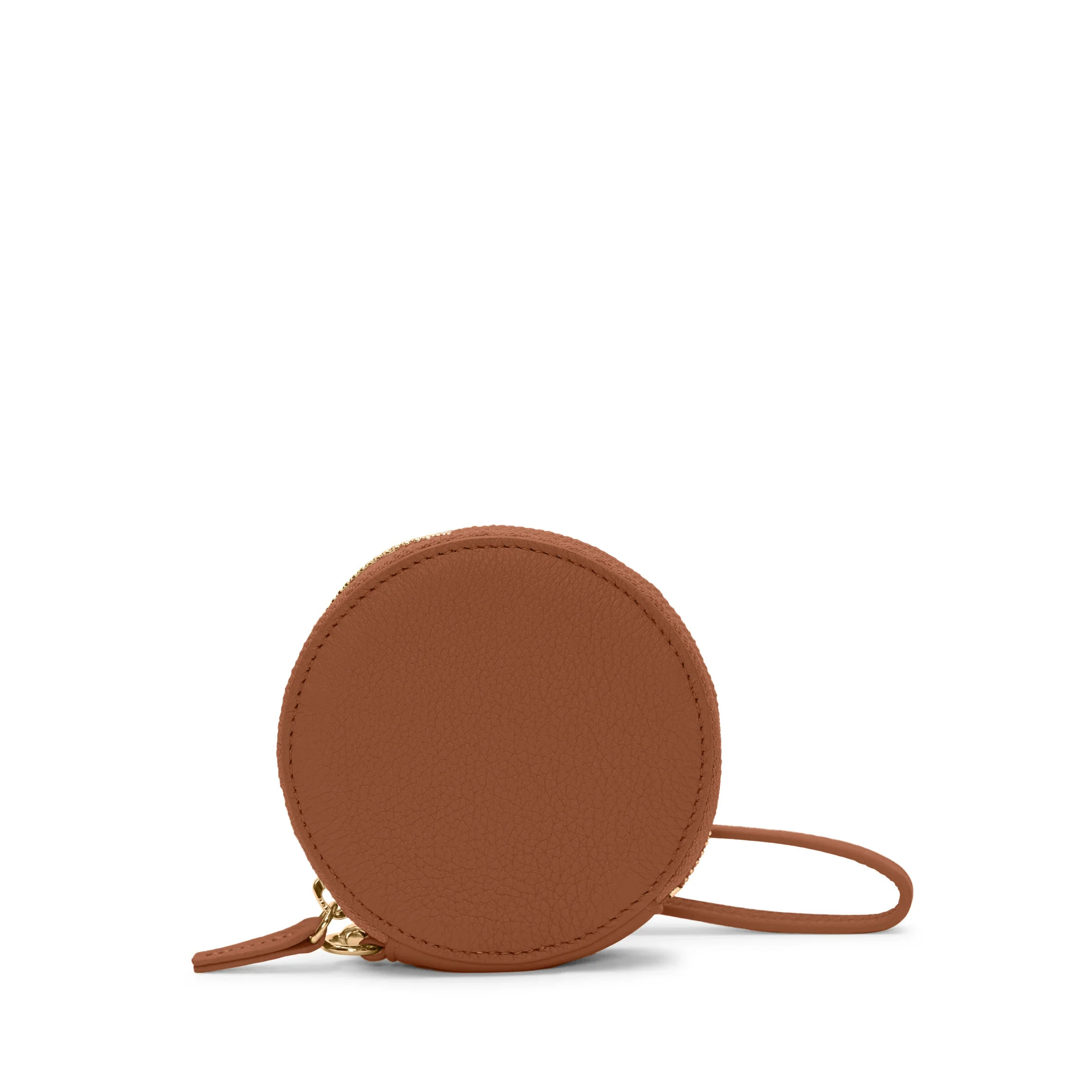 Portable Wristlet Round Pouch Saddle Brown | Leatherology