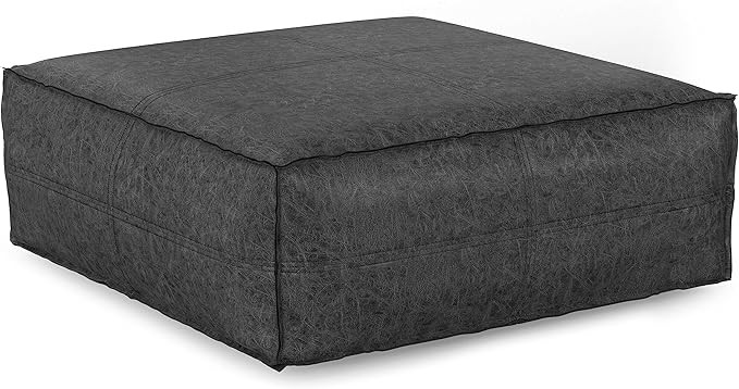SIMPLIHOME Brody 36 Inch Wide Boho Extra Large Square Coffee Table Pouf in Distressed Black Vegan... | Amazon (US)