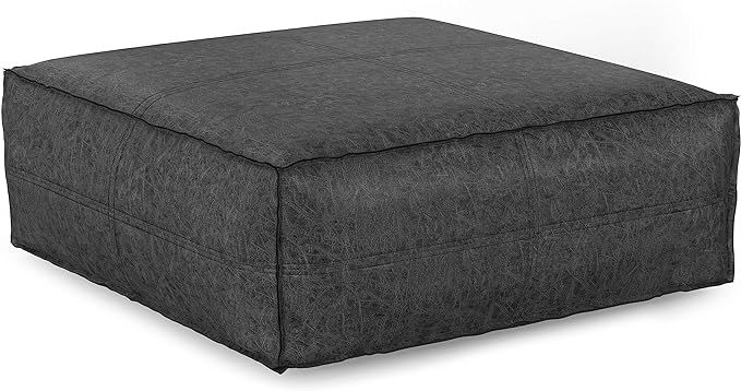 SIMPLIHOME Brody 36 Inch Wide Boho Extra Large Square Coffee Table Pouf in Distressed Black Vegan... | Amazon (US)