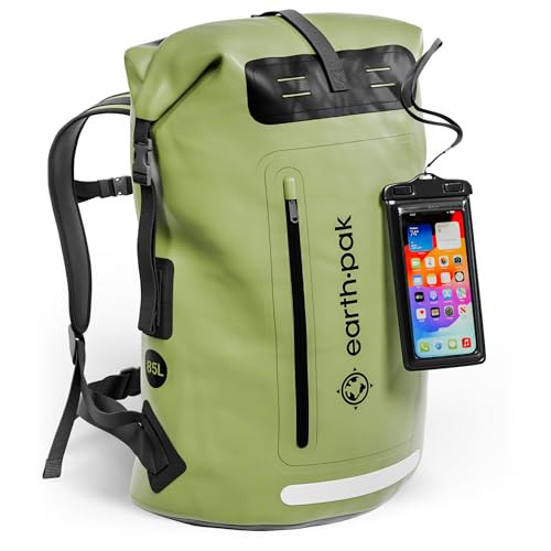 Earth Pak Waterproof Backpack - Heavy Duty Hiking Backpack - Roll-Top Closure Bag - Cushioned Dry Bag Waterproof Phone Case | Amazon (US)