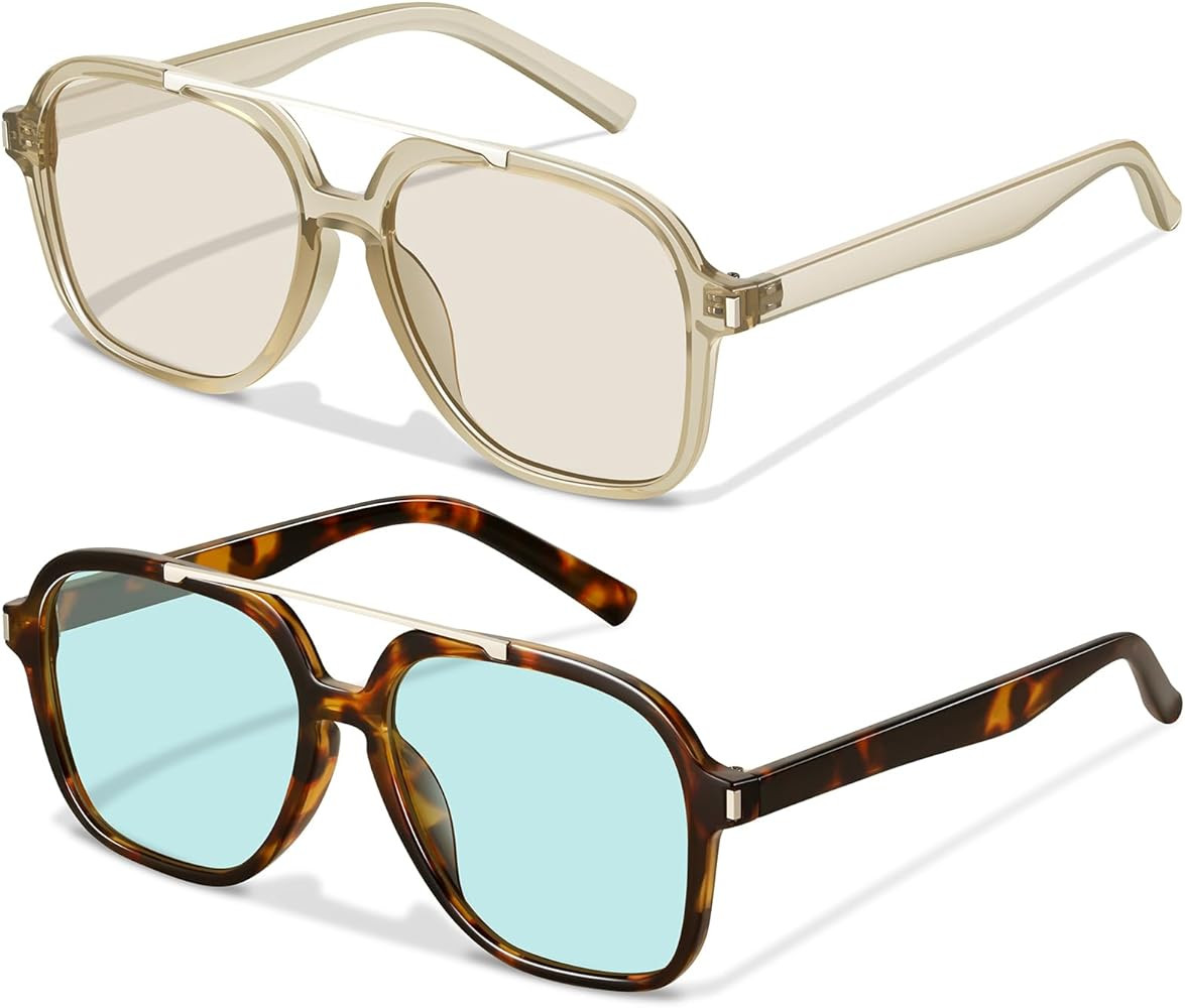 GRFISIA Retro Aviator Sunglasses for Women Men Square 70s Trendy Vintage style Lightweight Shades... | Amazon (US)