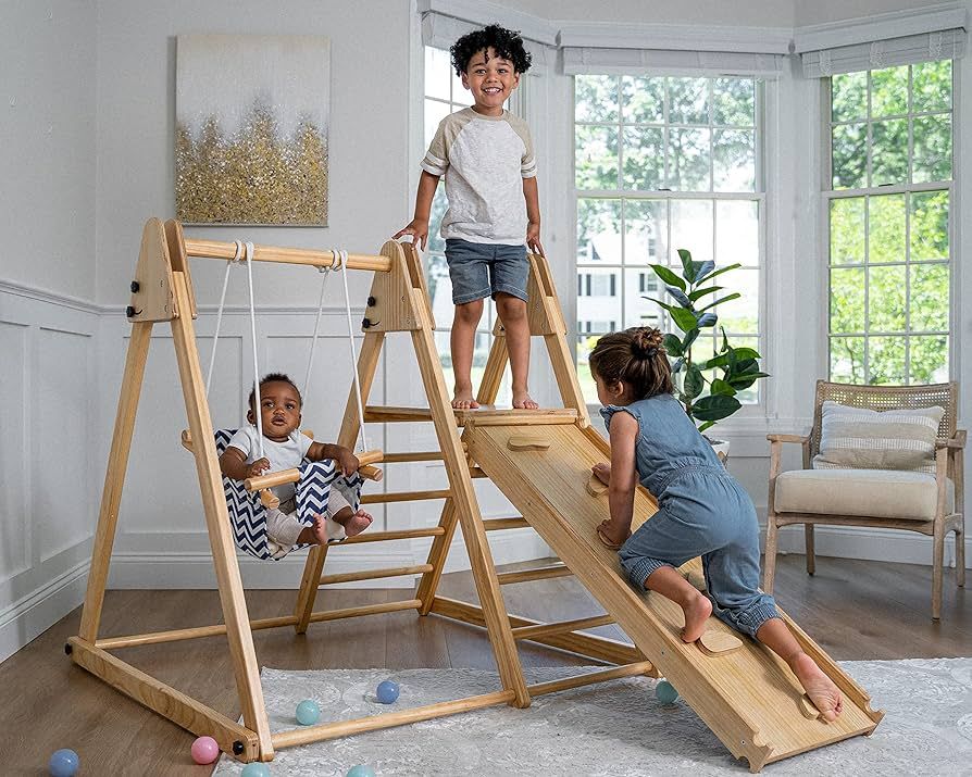 Avenlur 4-in-1 Juniper Indoor Play Gym - Jungle Gym Playset with Baby Swing, Slide, Ladder, and C... | Amazon (US)