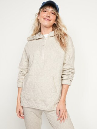 Quilted Half-Zip Tunic Hoodie for Women | Old Navy (US)