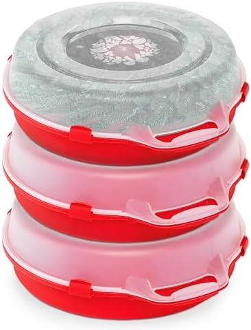 HOMZ 3-Pack Seasonal Holiday Decorative Wreath Storage Organizer, 24 Inch, Red & Clear - Round Pl... | Amazon (US)