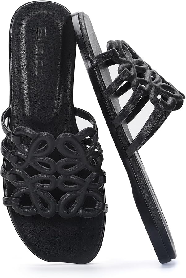 Flat Sandals for Women 2026 Luxury Open Toe Dressy Slip On Sandals Comfortable Slides for Summer | Amazon (US)