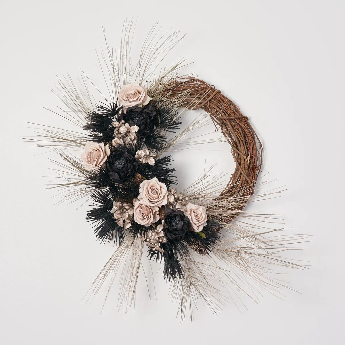 Wicked Elegance - Black Pine, Magic Peony & Gray Rose Halloween Fall Wreath | Darby Creek Trading