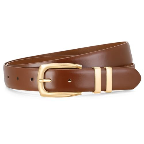 WHIPPY Women's Leather Belts for Jeans Pants Fashion Ladies Belt Gold Buckle Belts for Women, Brown, S | Amazon (US)