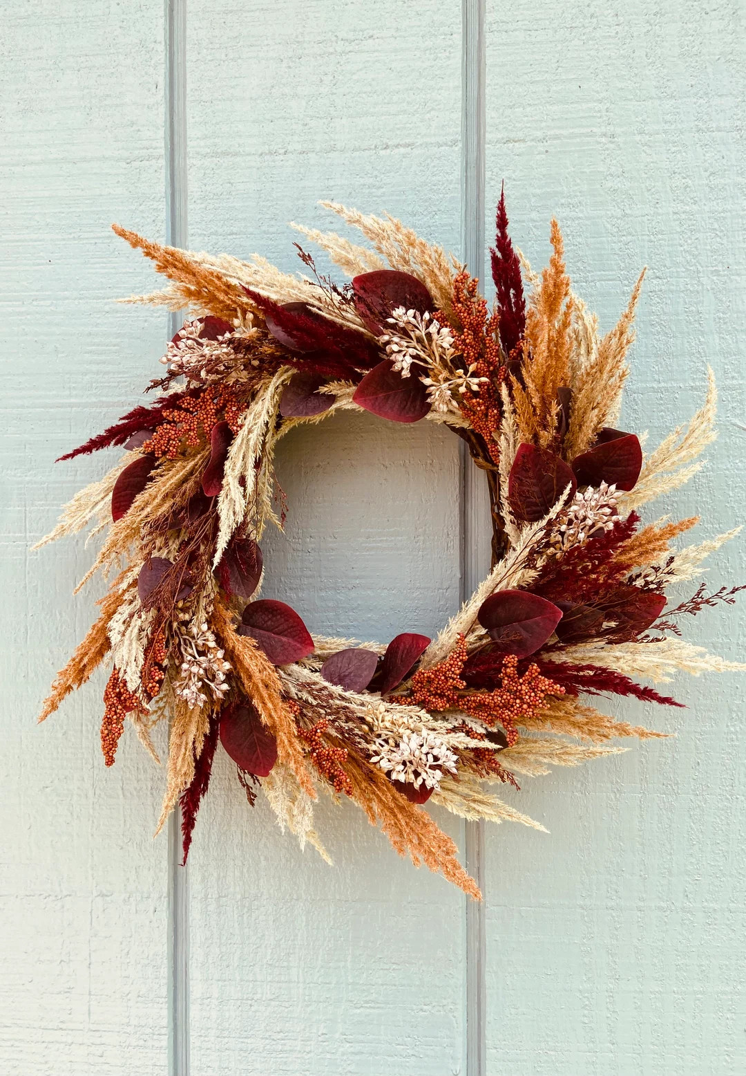 Fall Wreath, Fall Pampas Wreath, Autumn Wreath, Fall Burgundy Wreath, Fall Front Door - Etsy | Etsy (US)