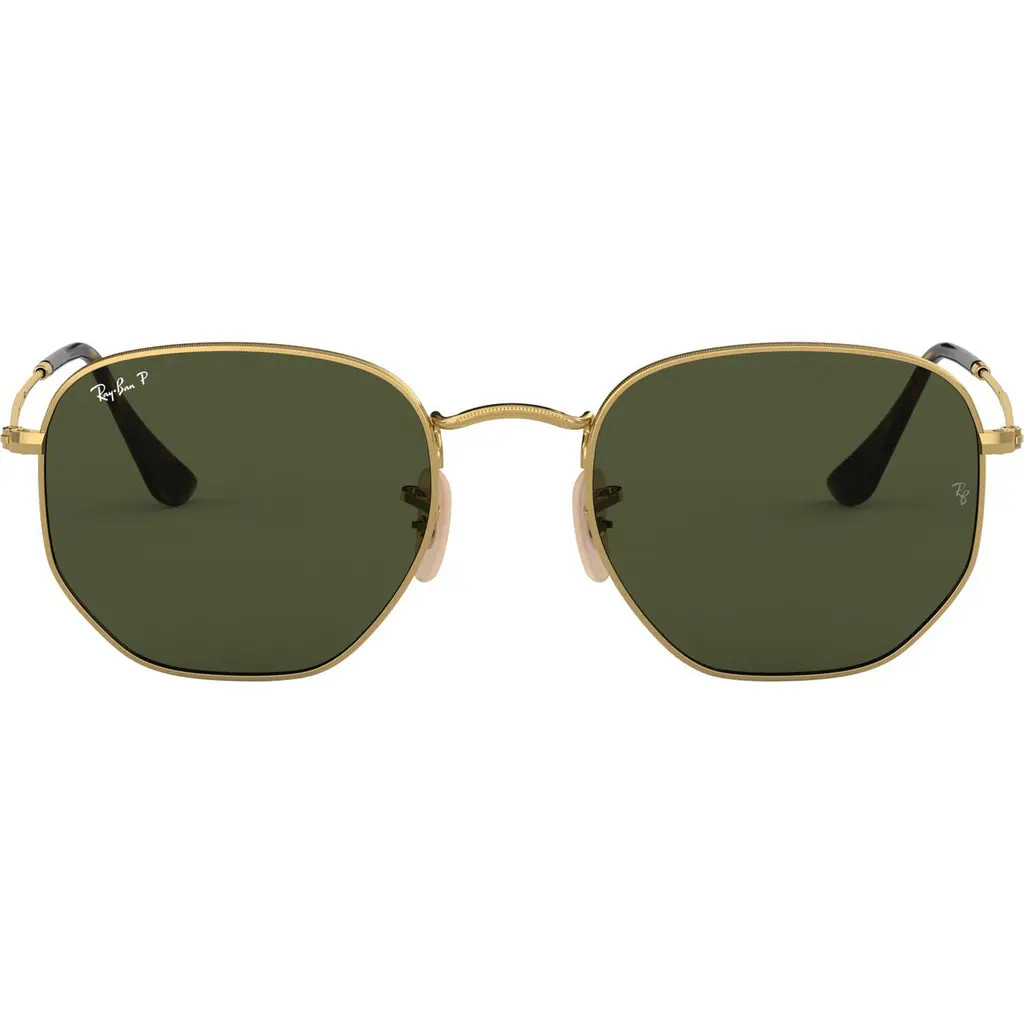 Ray-Ban 51mm Polarized Geometric Sunglasses in Gold/Green Polar at Nordstrom | Nordstrom