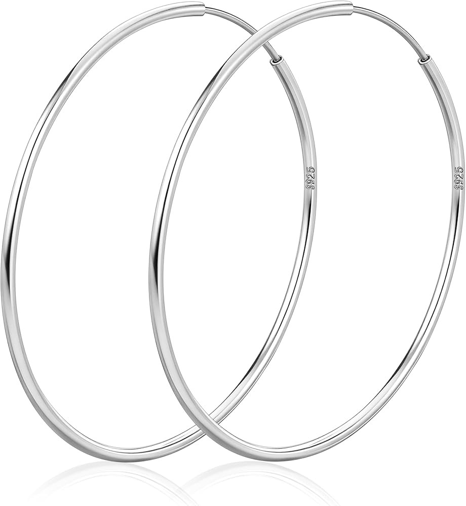 Senteria 925 Sterling Silver Hoop Earrings for Women Hypoallergenic Endless Silver Thin Hoop Earr... | Amazon (US)