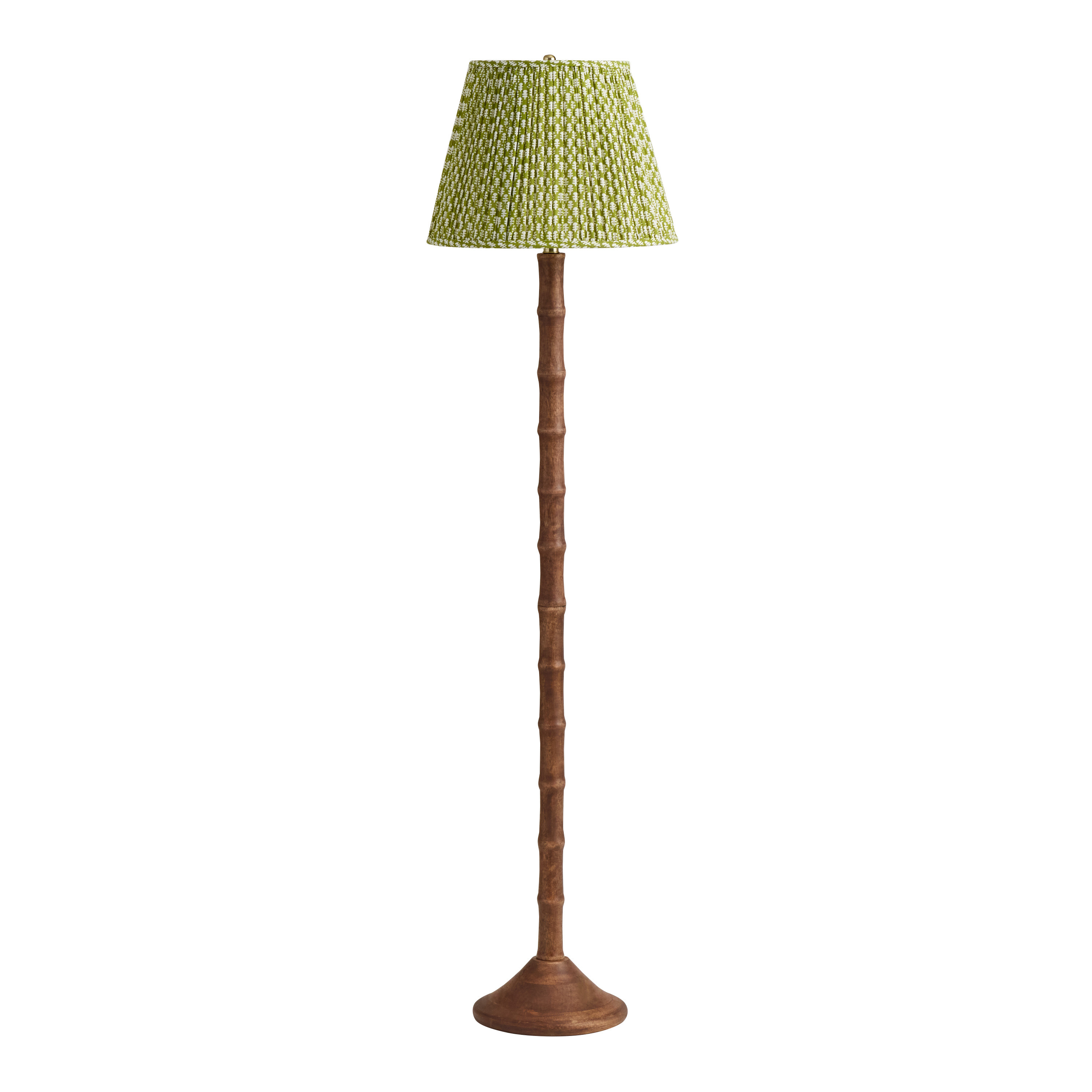 Warm Walnut Knotted Column and Green Block Print Floor Lamp | World Market
