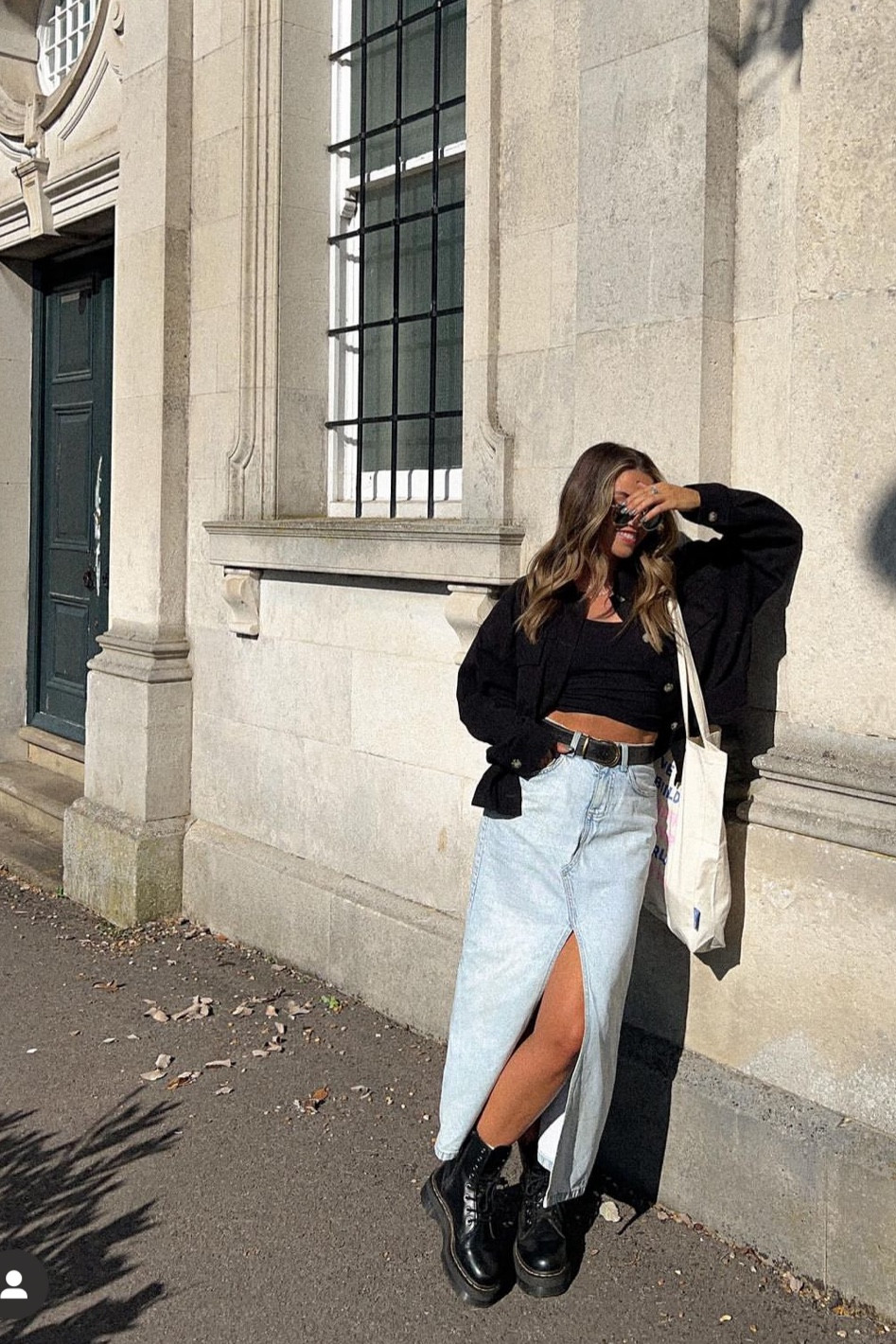 Denim midi skirt styled with dr marten Jadon boots and cropped cargo jacket for an easy autumn outfit inspo! 🩷

#LTKstyletip #LTKeurope #LTKfindsunder50