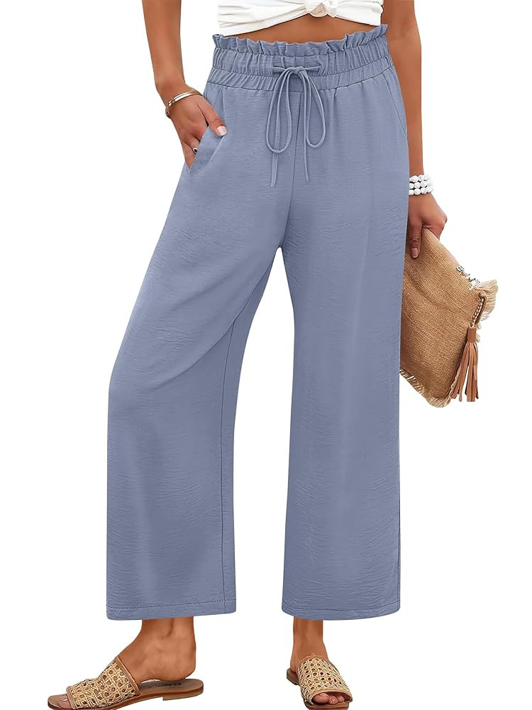 ANRABESS Women 2025 Summer Casual Flowy Loose High Waist Boho Wide Leg Cropped Palazzo Lounge Bea... | Amazon (US)