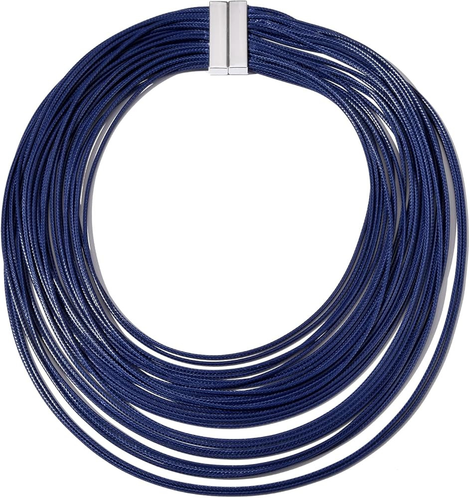 Women Multi Layer Chunky Bib Necklace Magnetic Clasp Wax Line Choker Statement Jewelry | Amazon (US)