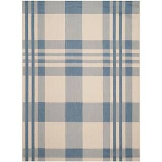 Courtyard Beige/Blue 8 ft. x 11 ft. Striped Indoor/Outdoor Patio  Area Rug | The Home Depot
