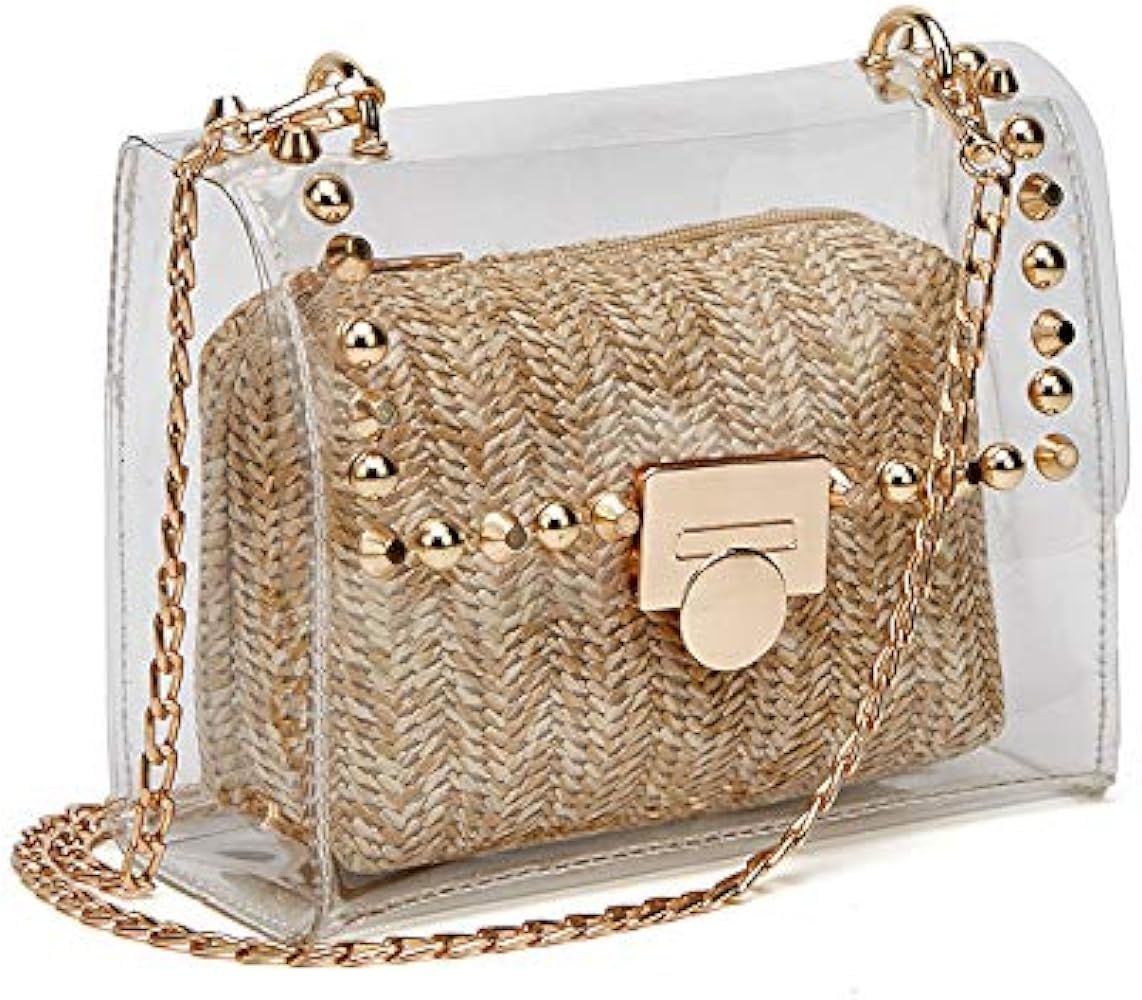 Clear Purse, YYW 2 in 1 Transparent Bag Fashion Rivet Chain Strap Clear Handbags for Women Clear ... | Amazon (US)