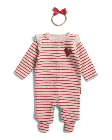 Newborn Girls Quilted Ruffle Coverall With Headband | TJ Maxx